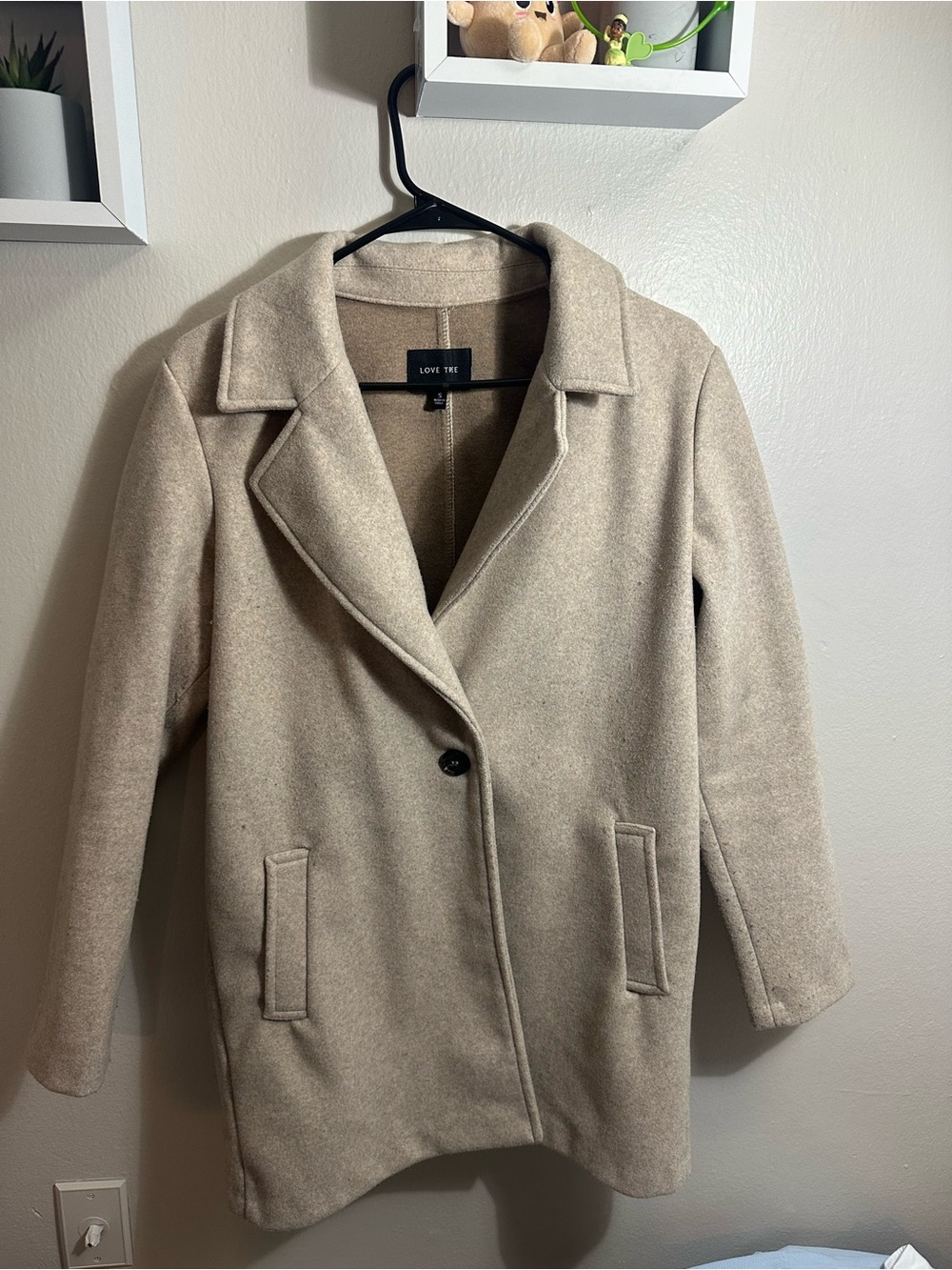 Love Tree Cream Single-Button Pea Coat